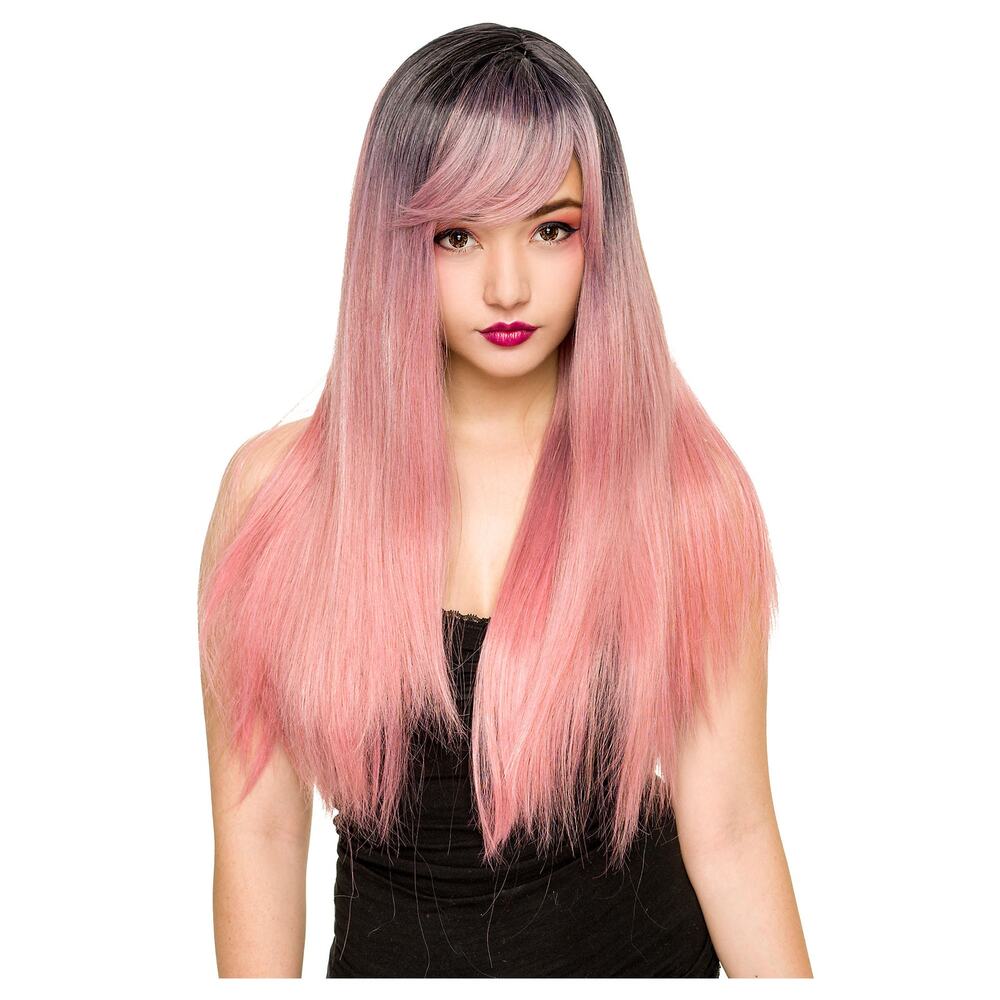 Rockstar Wigs LLC Dark Root Pink Wig Halloween Costume Accessory, One Size